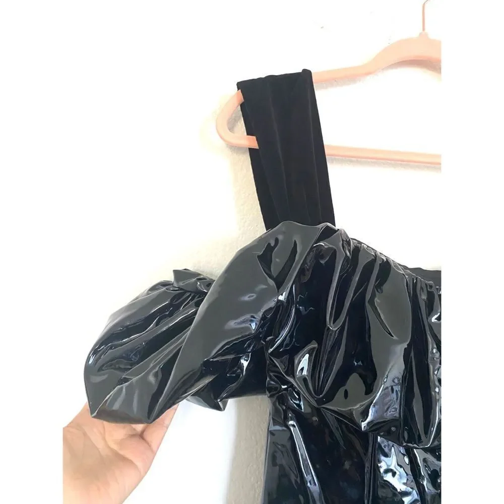Sandra Mansour Faux Patent Leather Ruffled Dress IT38